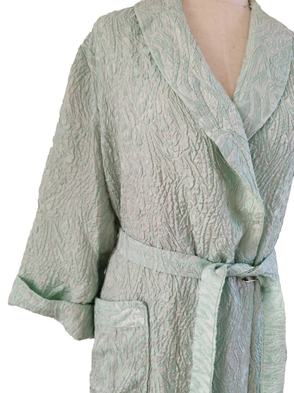 Light Mint Green Luxurious Vintage Home Robe in Textured Material