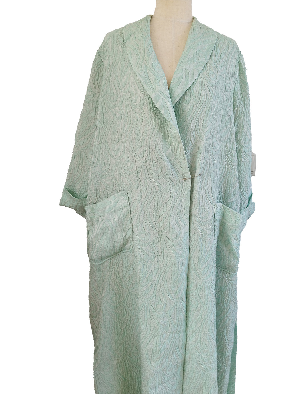 Light Mint Green Luxurious Vintage Home Robe in Textured Material