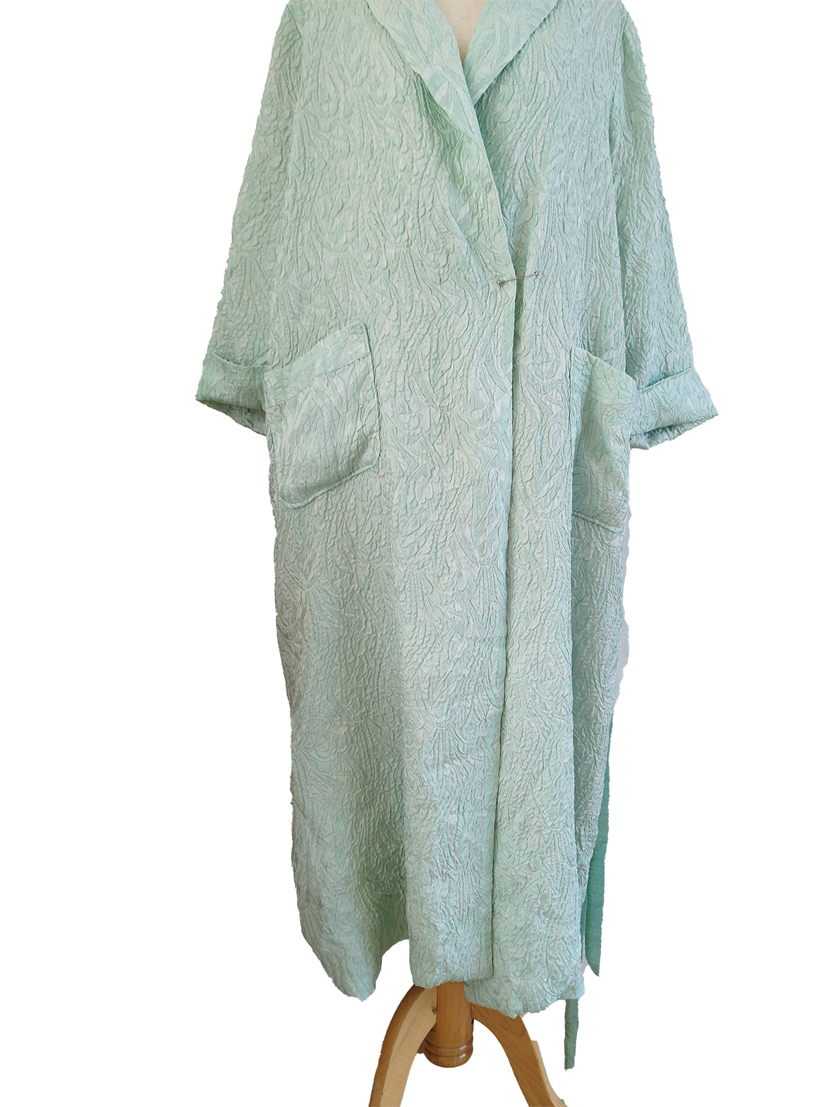 Light Mint Green Luxurious Vintage Home Robe in Textured Material