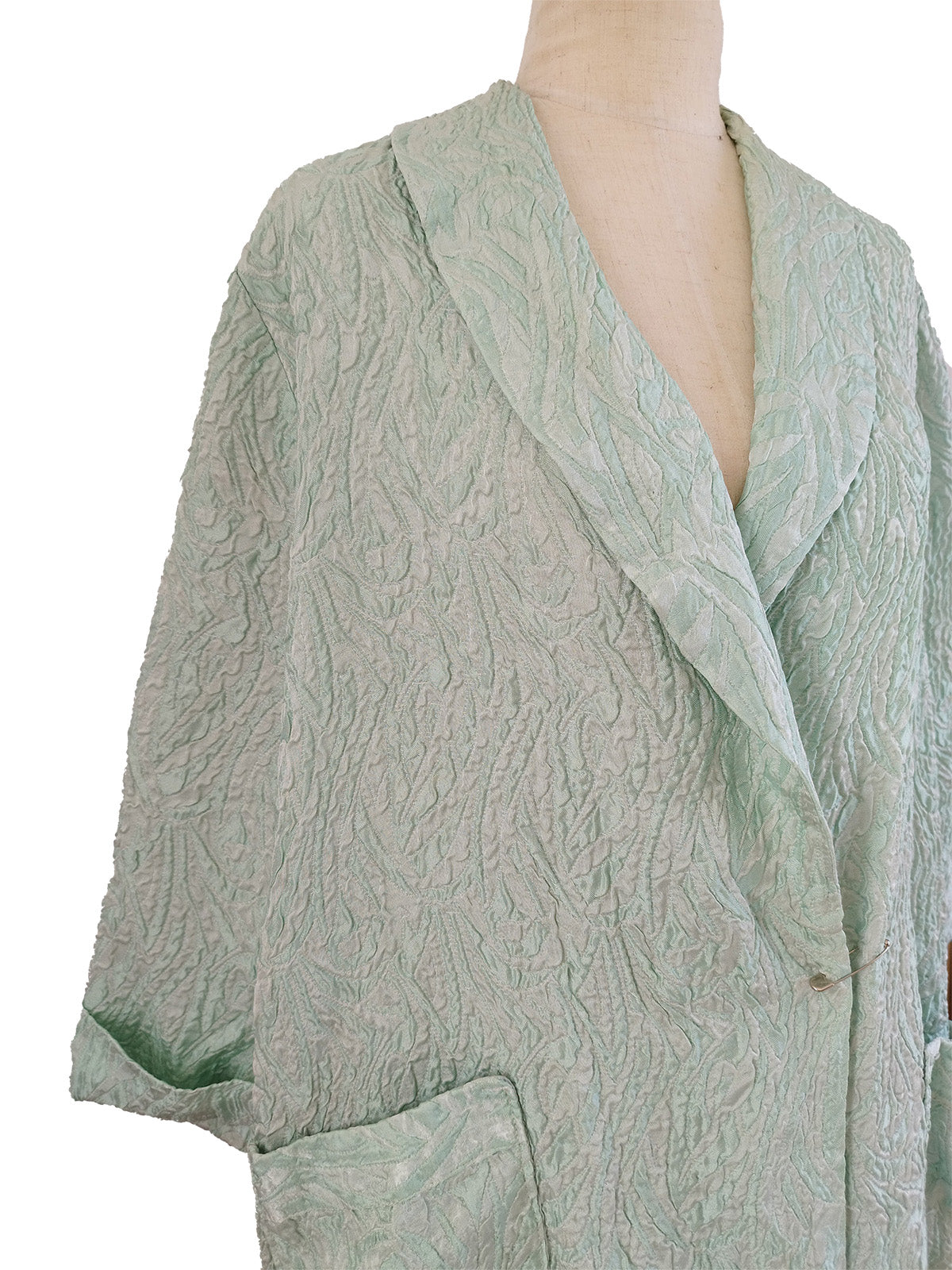 Light Mint Green Luxurious Vintage Home Robe in Textured Material