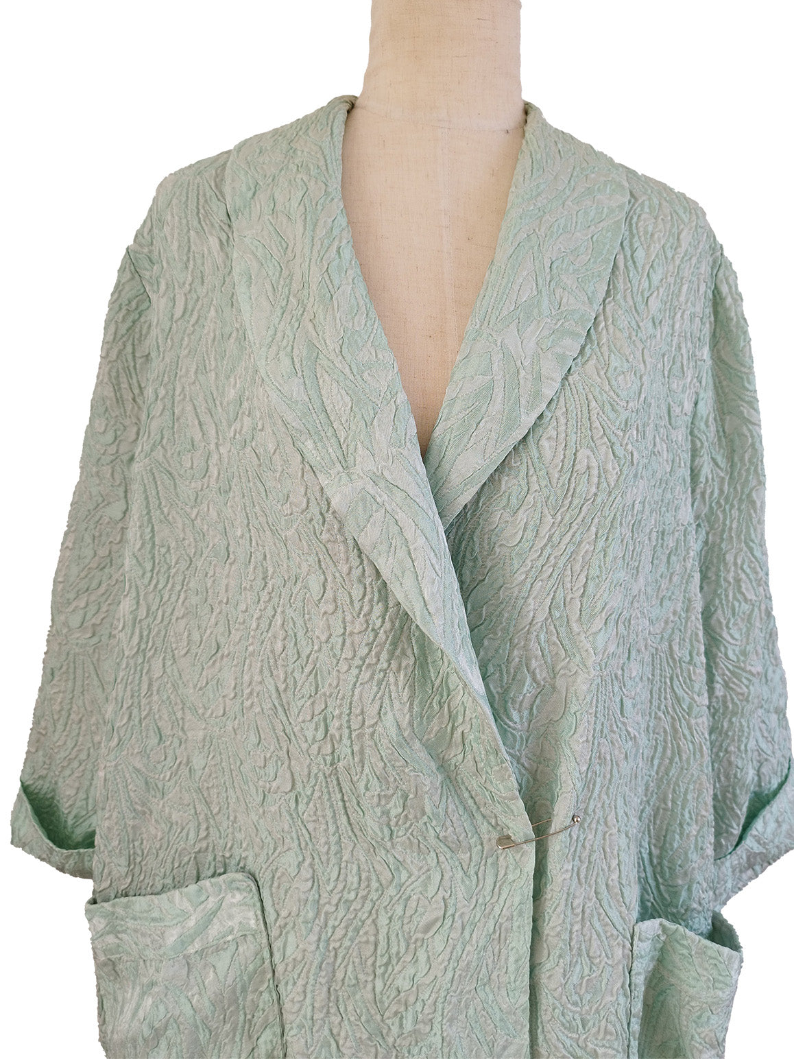 Light Mint Green Luxurious Vintage Home Robe in Textured Material