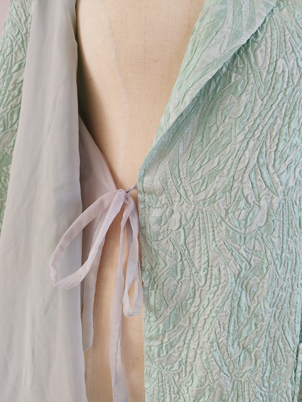 Light Mint Green Luxurious Vintage Home Robe in Textured Material