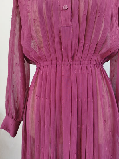 Delicate Japanese Vintage Midi Dress in Sheer Plum Material