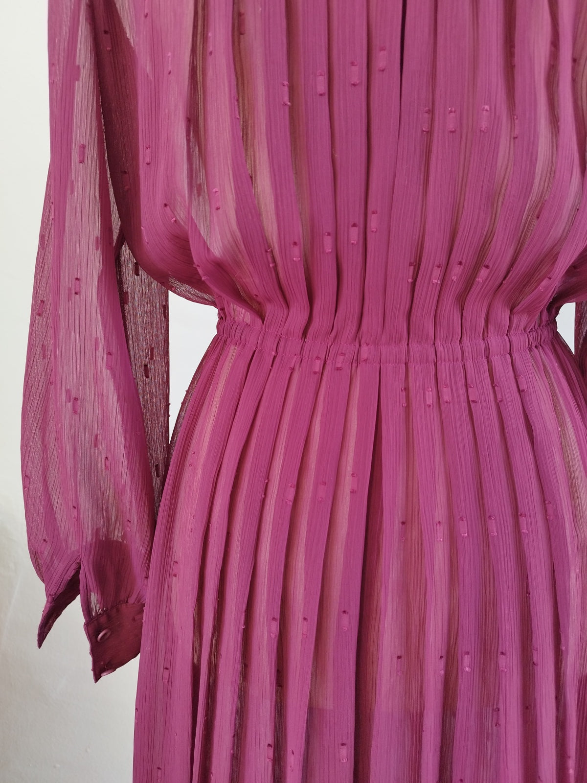 Delicate Japanese Vintage Midi Dress in Sheer Plum Material