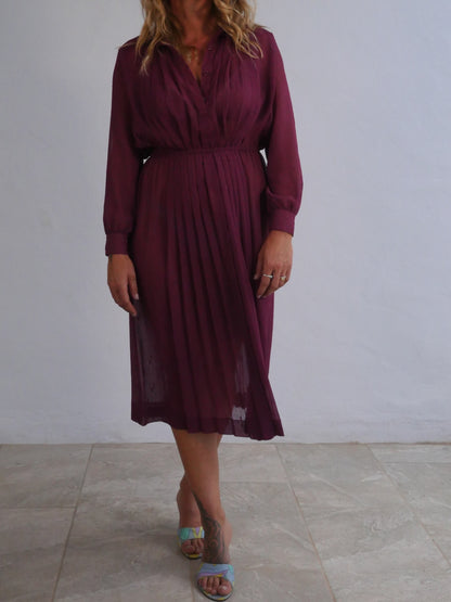 Delicate Japanese Vintage Midi Dress in Sheer Plum Material