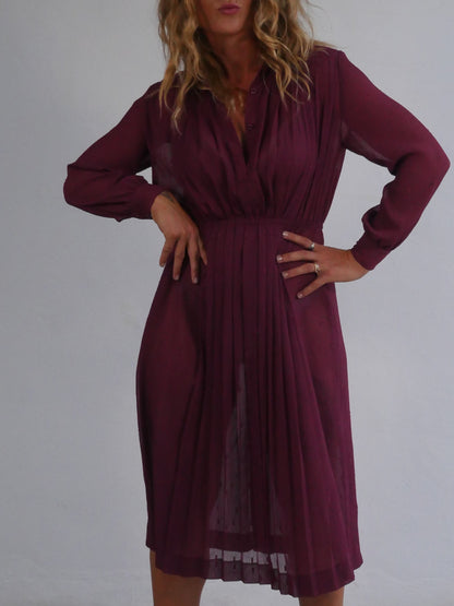 Delicate Japanese Vintage Midi Dress in Sheer Plum Material