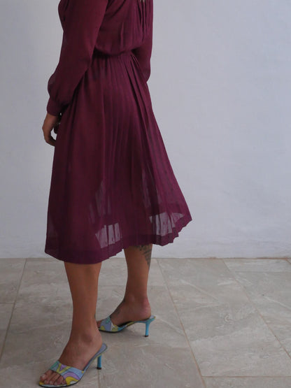 Delicate Japanese Vintage Midi Dress in Sheer Plum Material