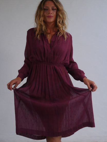 Delicate Japanese Vintage Midi Dress in Sheer Plum Material