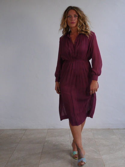 Delicate Japanese Vintage Midi Dress in Sheer Plum Material