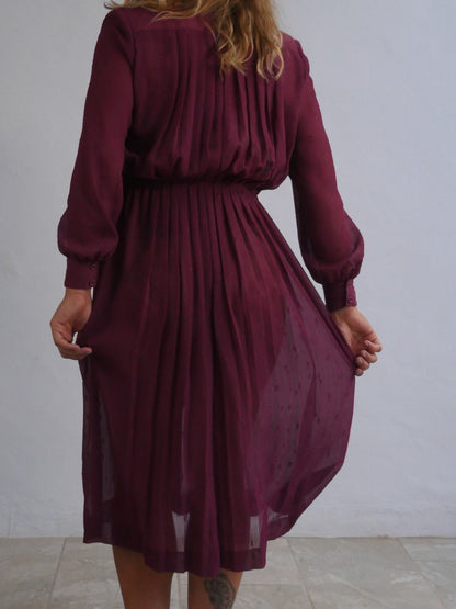 Delicate Japanese Vintage Midi Dress in Sheer Plum Material