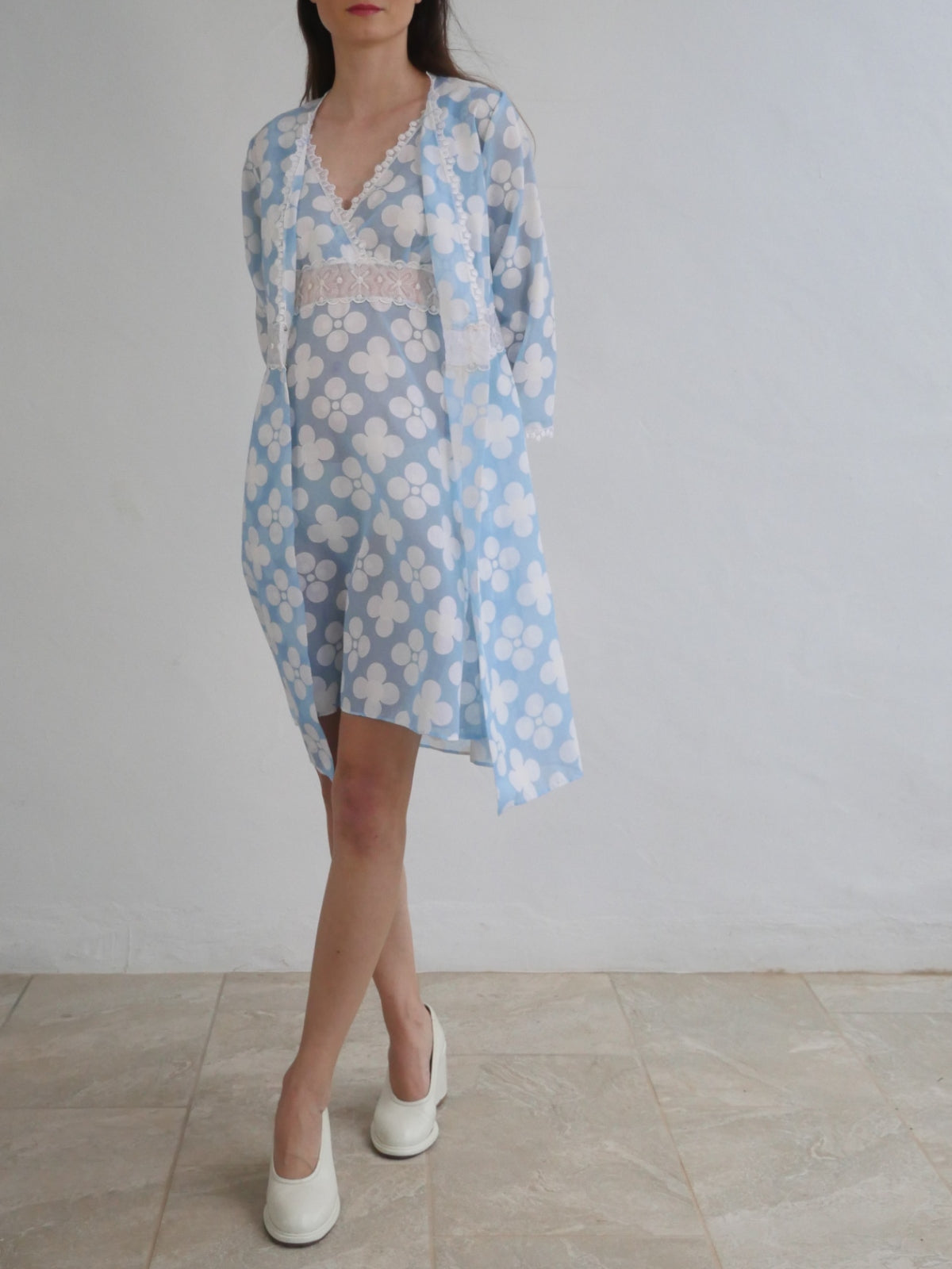 Vintage Baby Blue and White Lace Dress with Summer Coat 