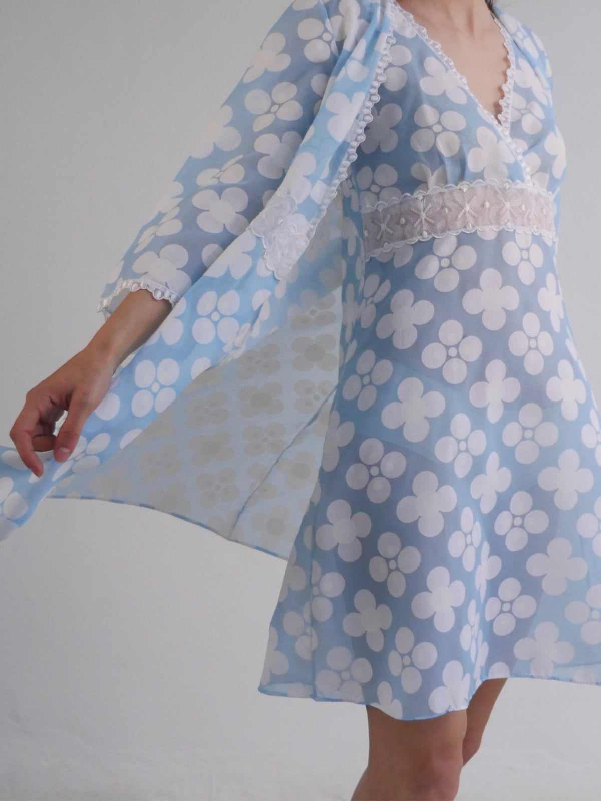 Vintage Baby Blue and White Lace Dress with Summer Coat 