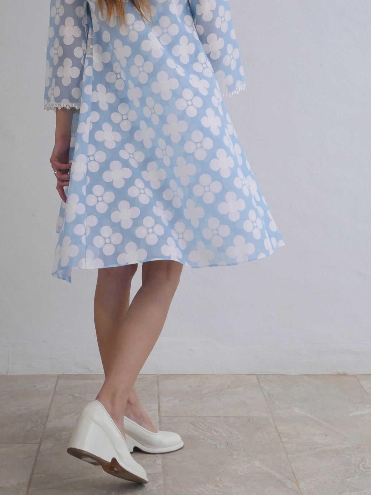 Vintage Baby Blue and White Lace Dress with Summer Coat 