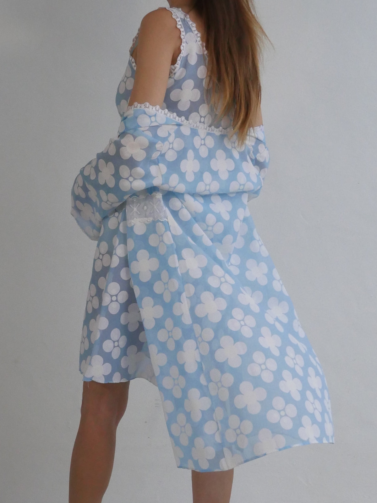 Vintage Baby Blue and White Lace Dress with Summer Coat 