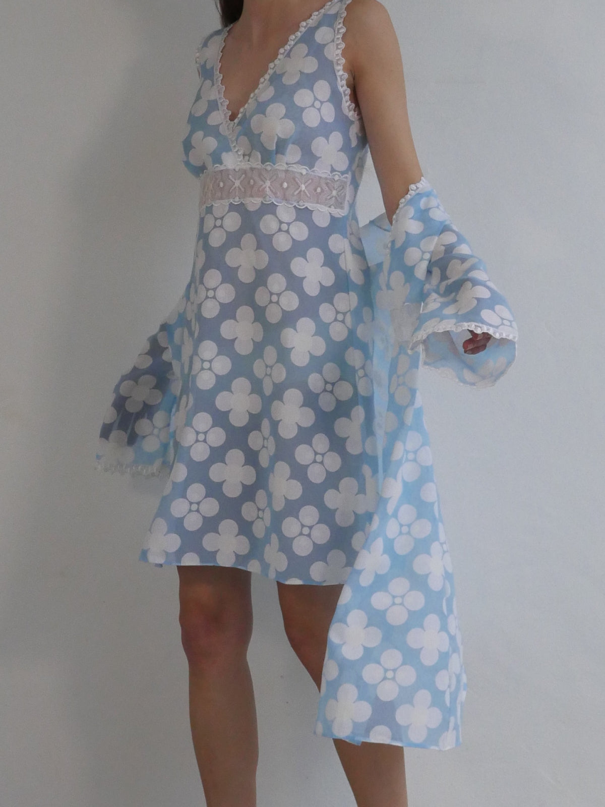 Vintage Baby Blue and White Lace Dress with Summer Coat 