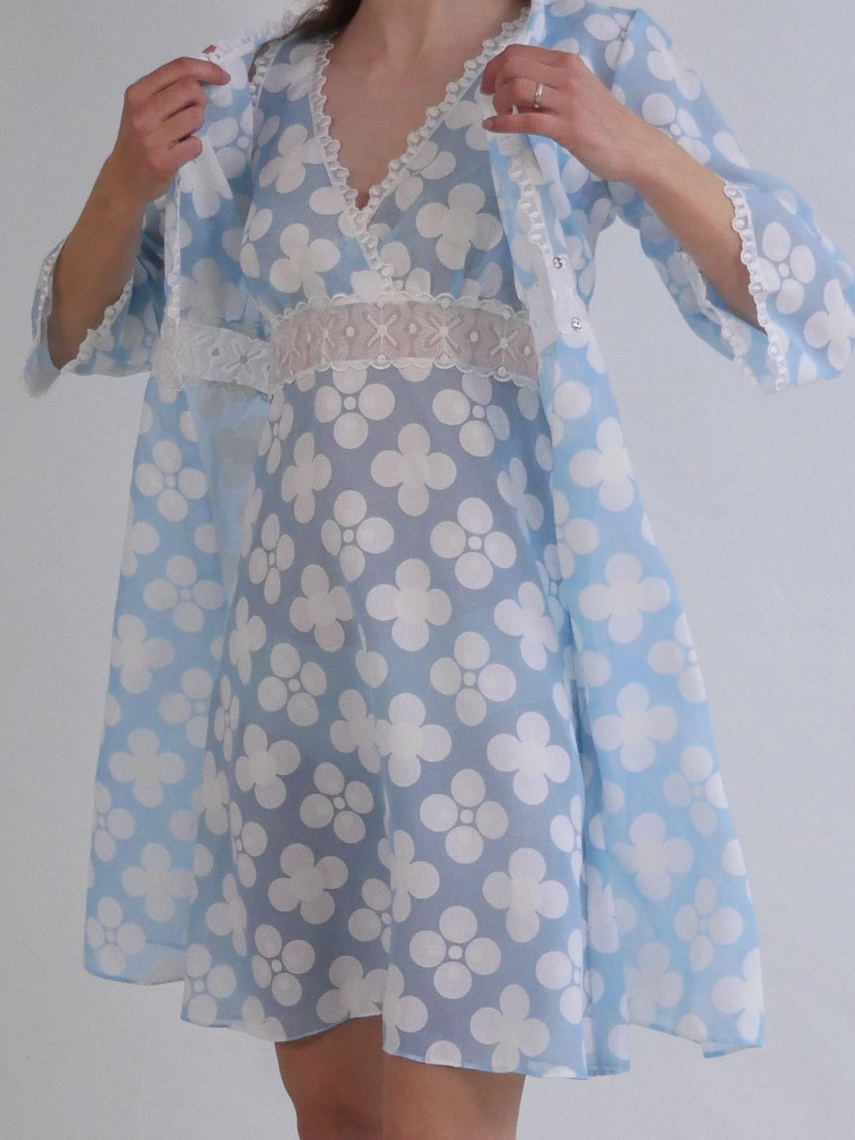 Vintage Baby Blue and White Lace Dress with Summer Coat 