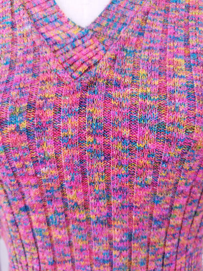 Detail of Bright Multicolor Knit Top with Short Sleeves