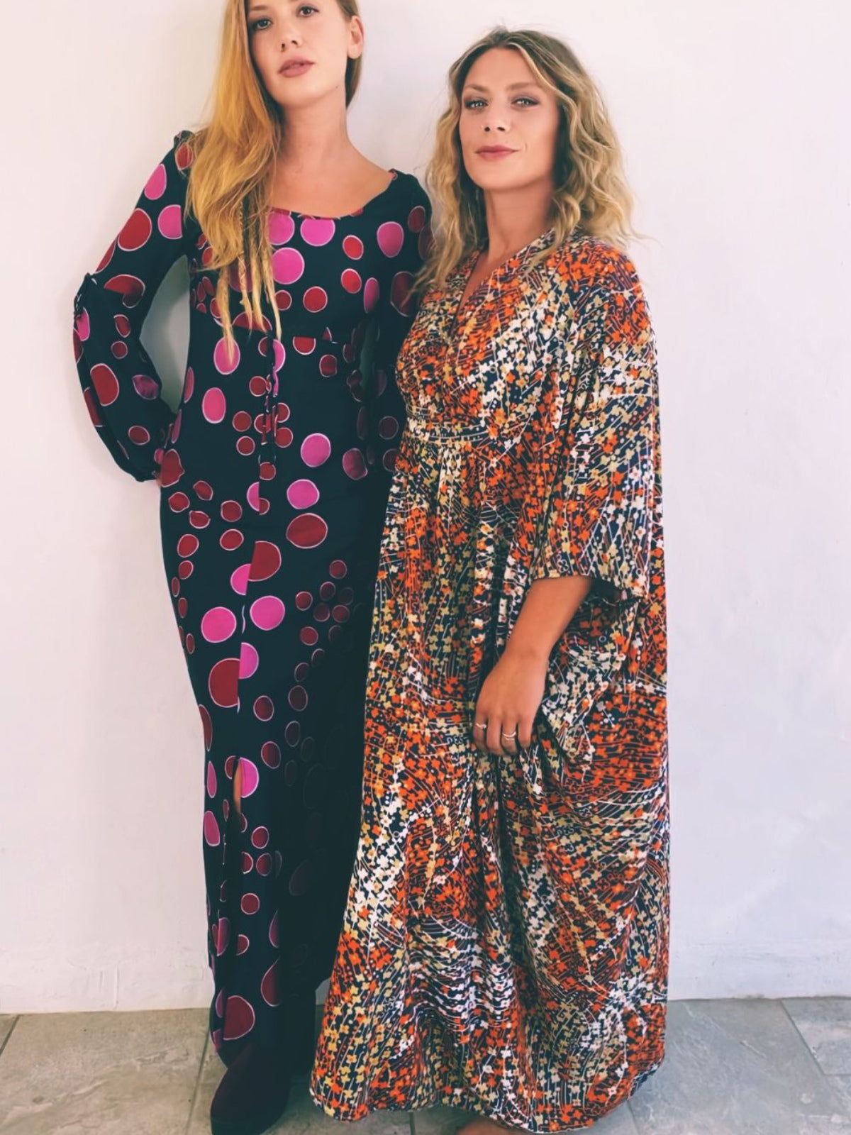 Long Vintage Summer Kaftan with Delicate Abstract Floral Print