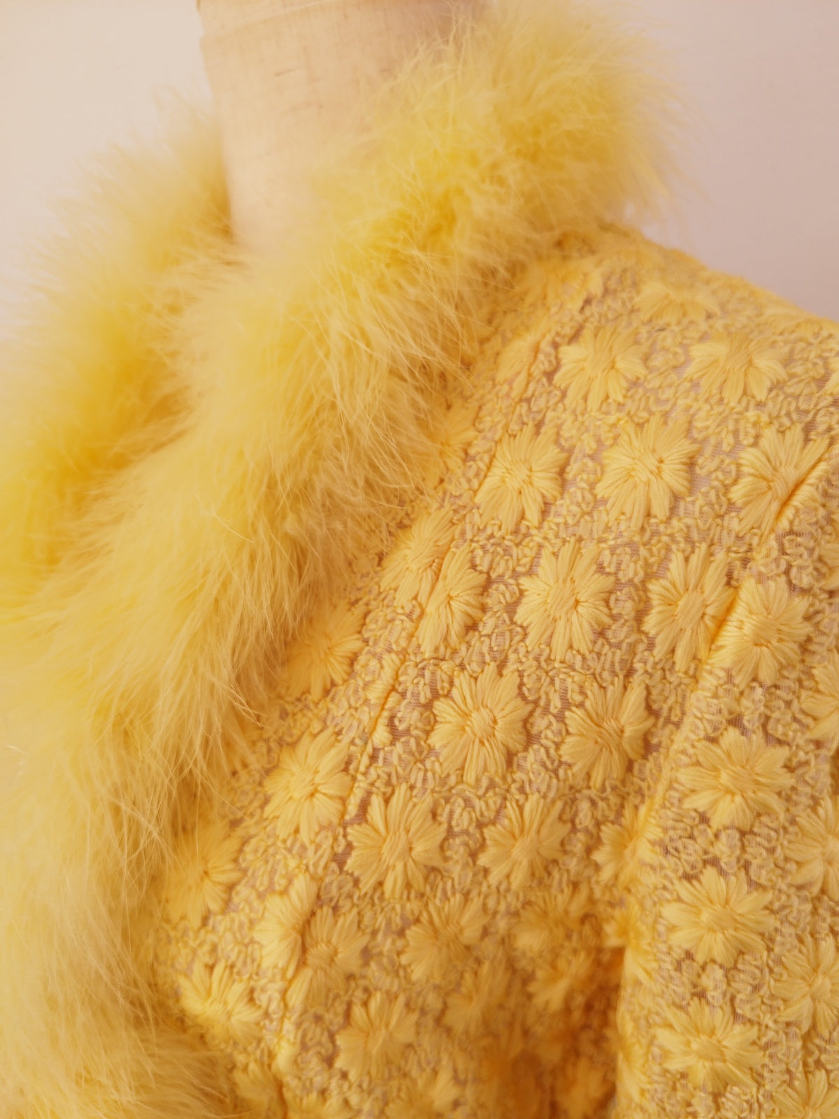 Rare Vintage Yellow Coat Dress with Real Feather Trims and Boa