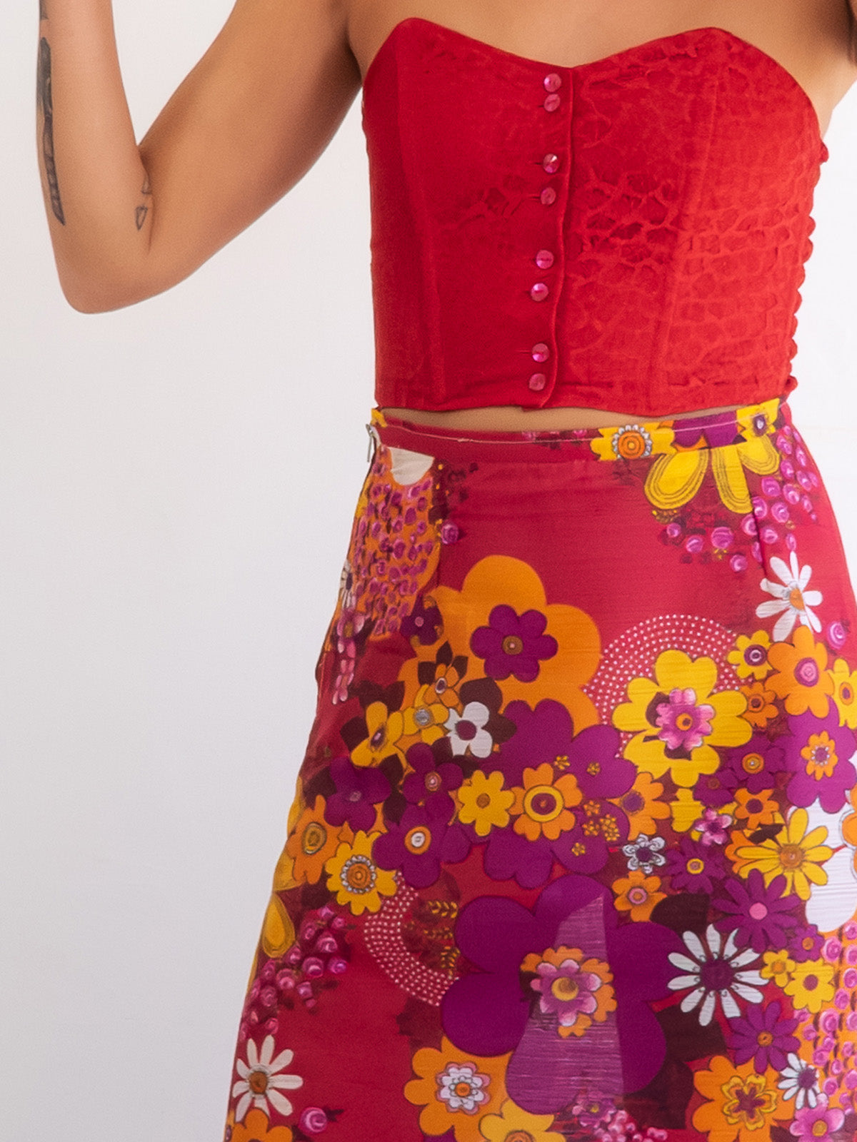 Red Hot Vintage Lace Button Up Corset