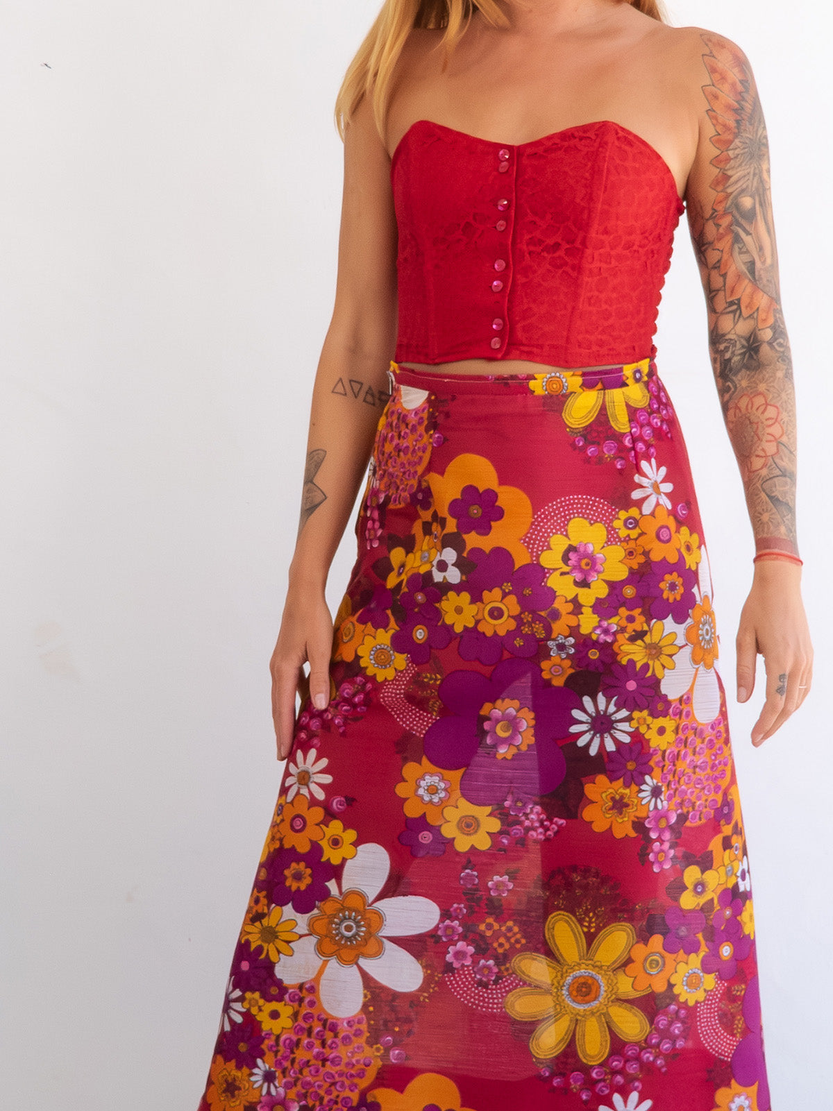 Red Hot Vintage Lace Button Up Corset