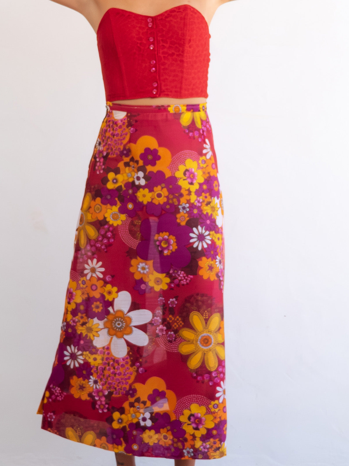 Red Hot Vintage Lace Button Up Corset