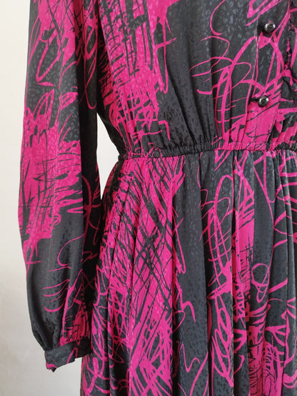 Japanese Vintage Dress with Circular Skirt and Striking Abstract Print