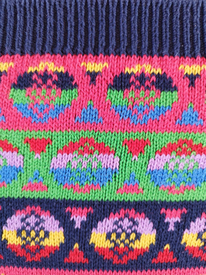 Vintage Benetton Short Sleeve Sweater with Multicolor Pattern