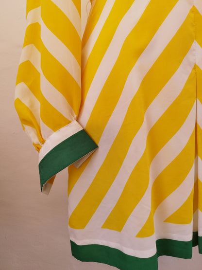 Bright Yellow and White Daniel Hechter Mini Dress with Belt and Green Accents