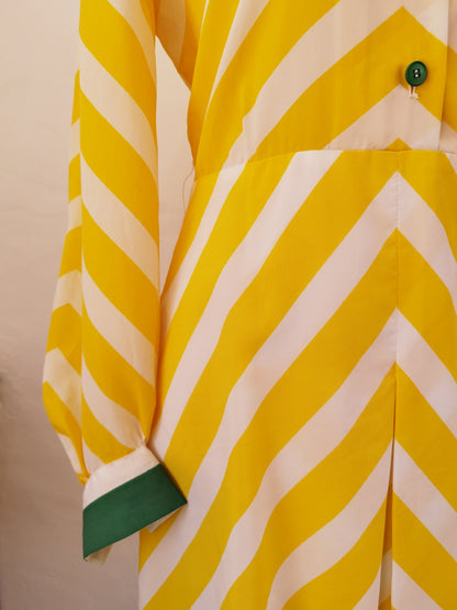 Bright Yellow and White Daniel Hechter Mini Dress with Belt and Green Accents