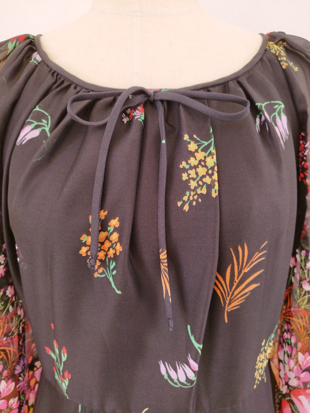 70s Vintage Black Maxi Floral Dress