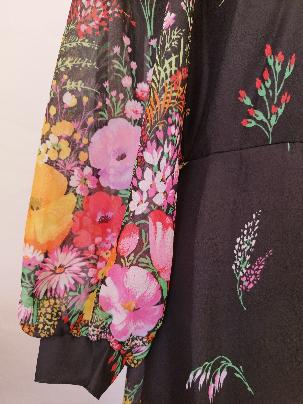 70s Vintage Black Maxi Floral Dress