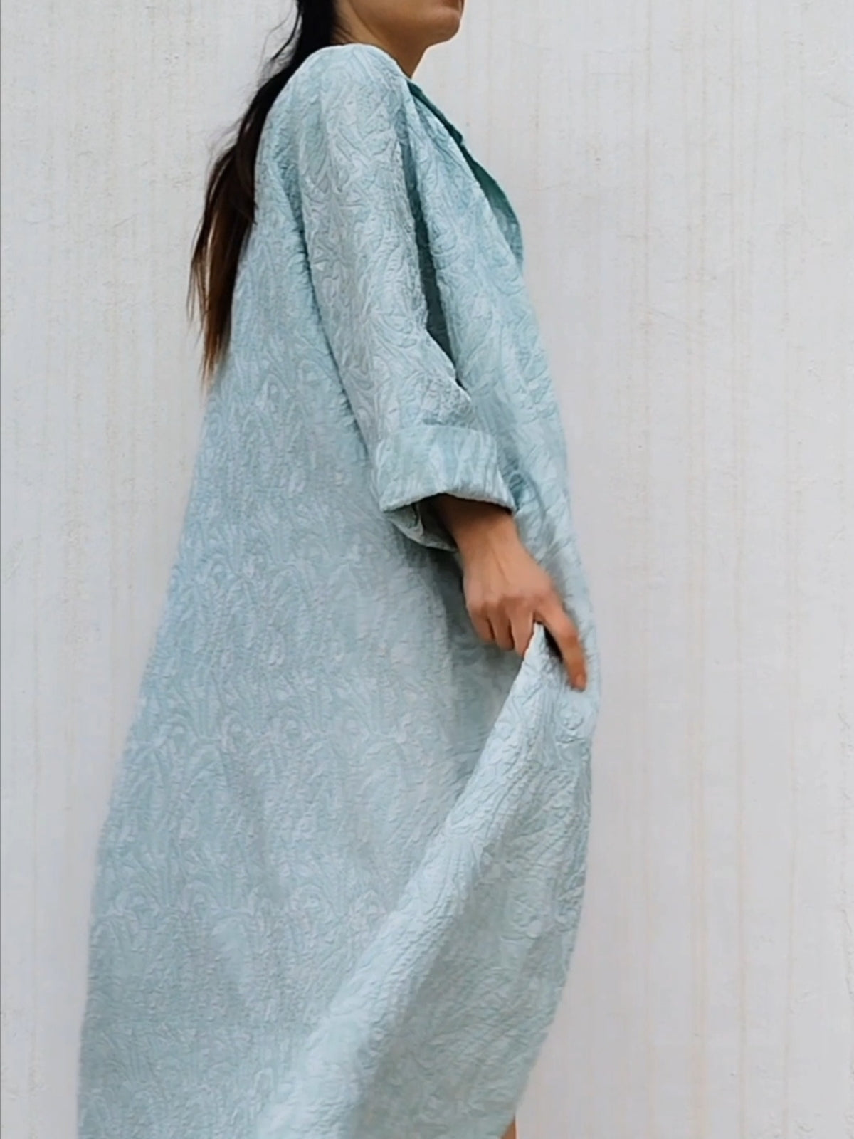 Light Mint Green Luxurious Vintage Home Robe in Textured Material