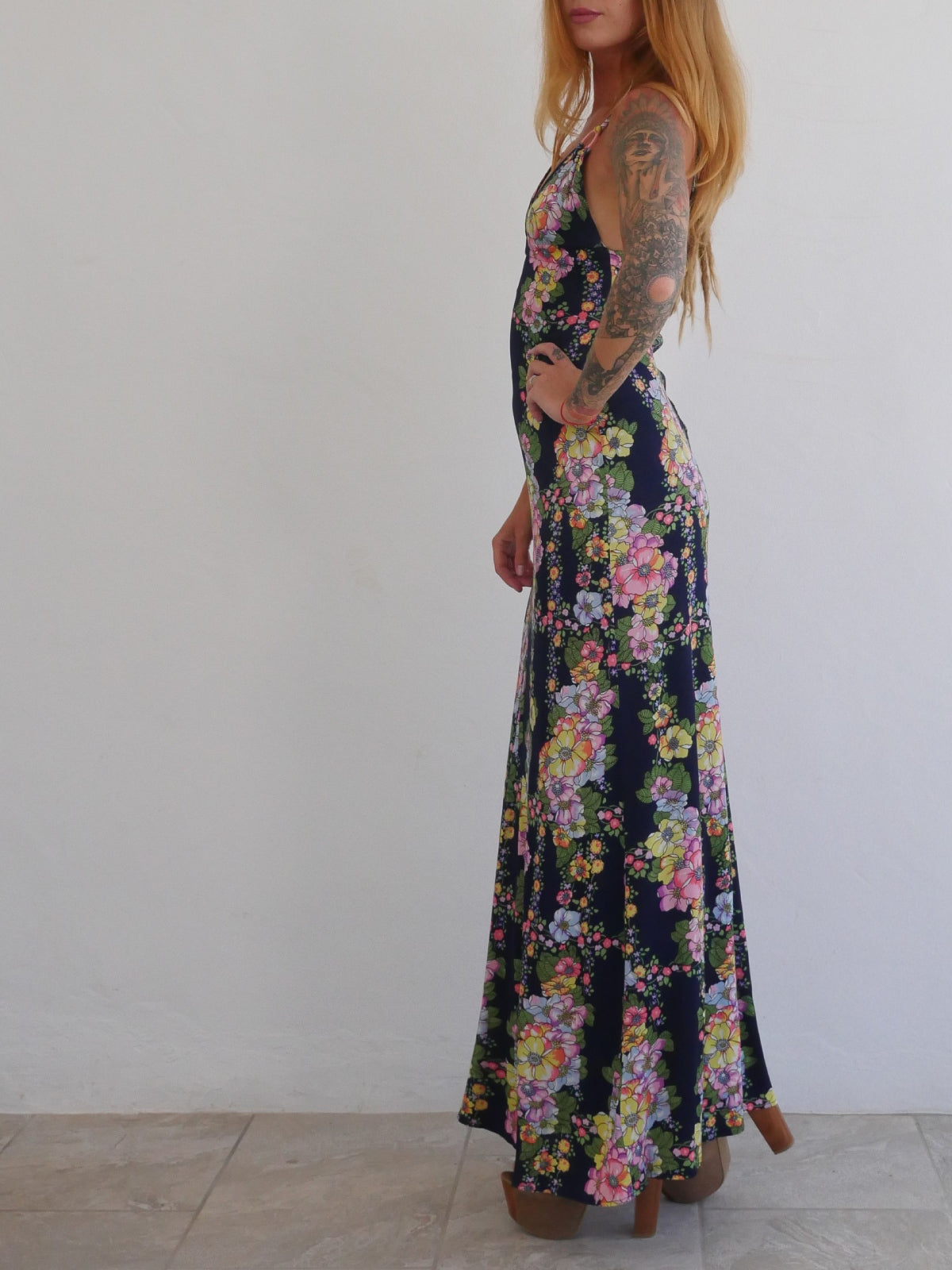 Full Length Fitted Floral Dress with Straps