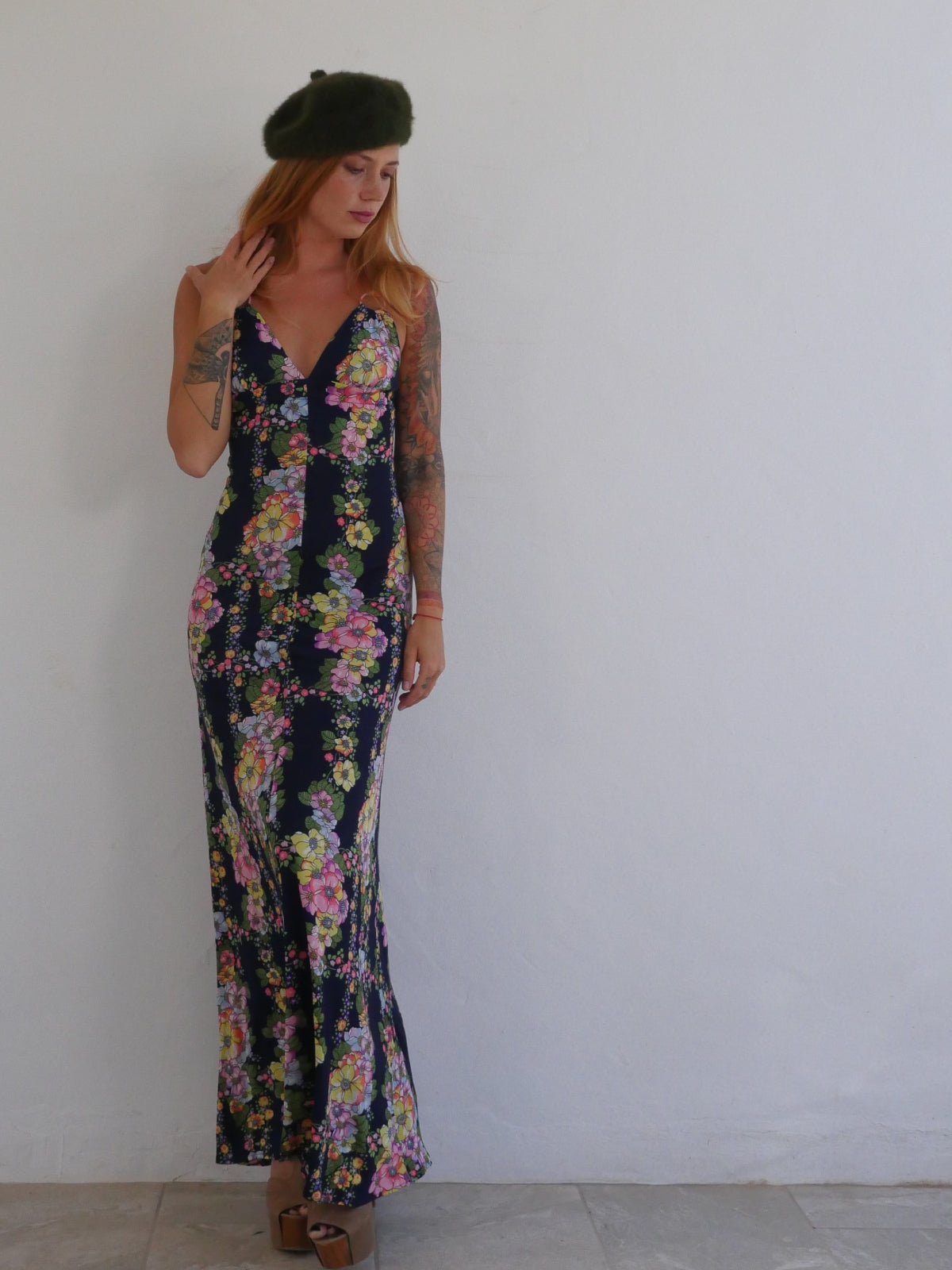 Full Length Fitted Floral Dress with Straps