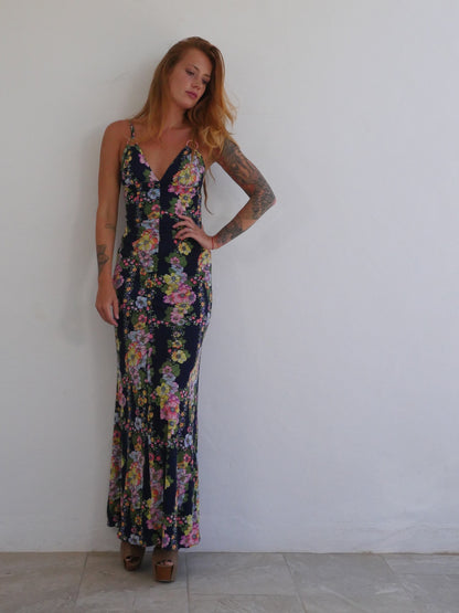 Full Length Fitted Floral Dress with Straps