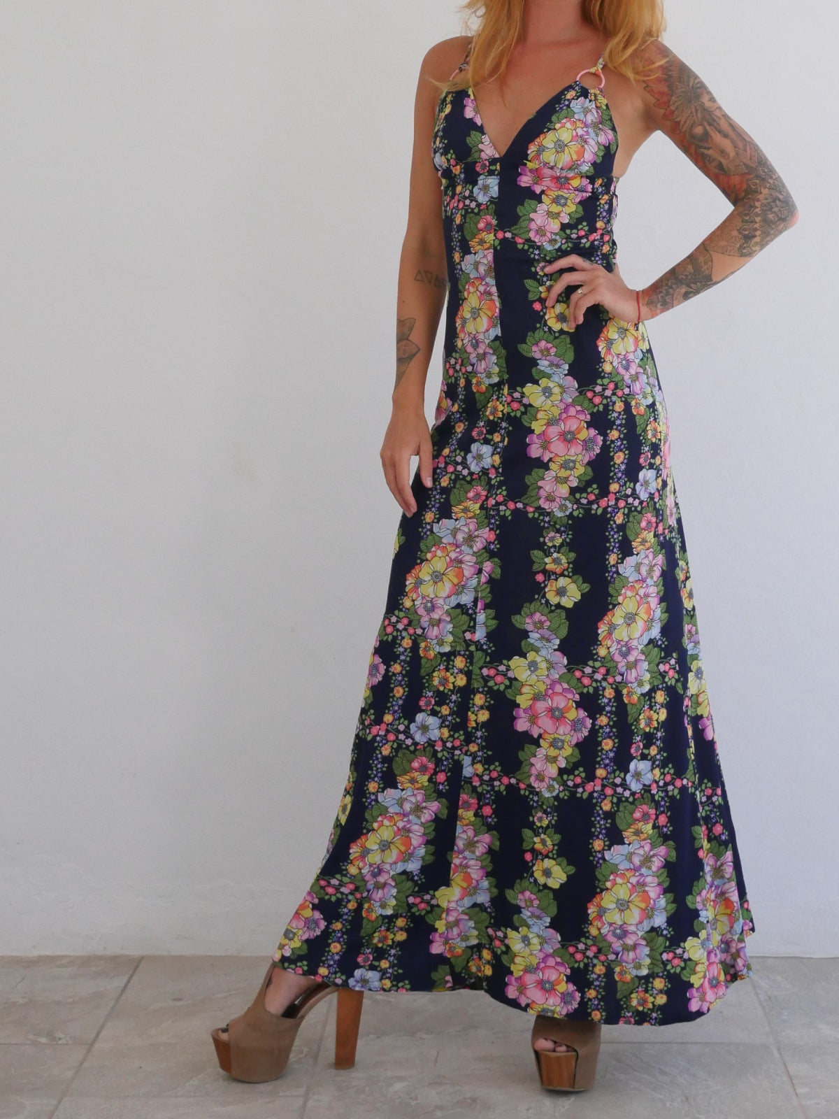 Full Length Fitted Floral Dress with Straps