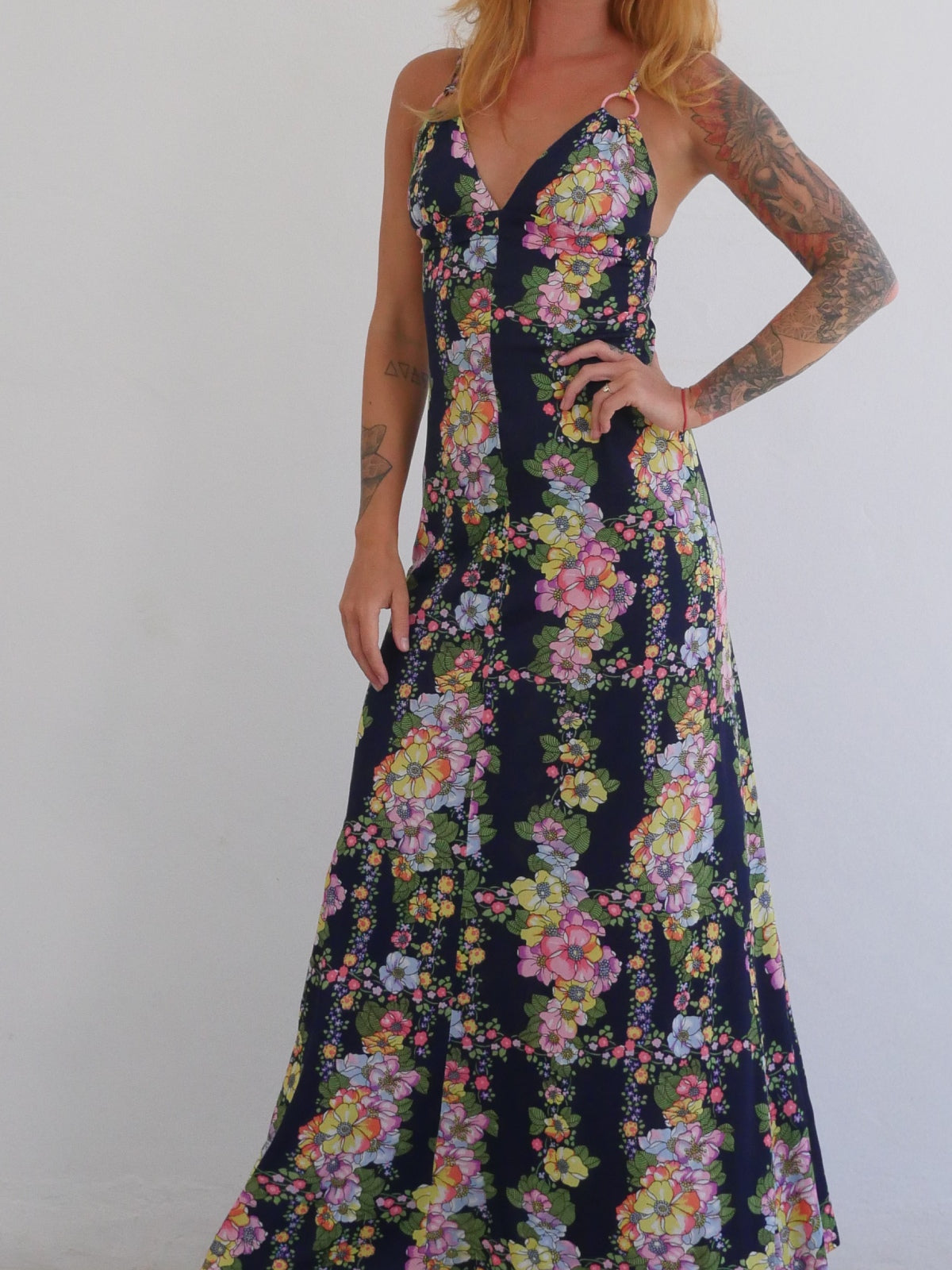Full Length Fitted Floral Dress with Straps