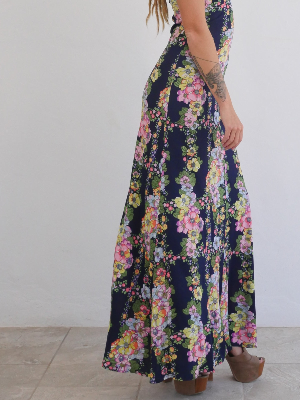 Full Length Fitted Floral Dress with Straps