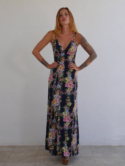 Full Length Fitted Floral Dress with Straps