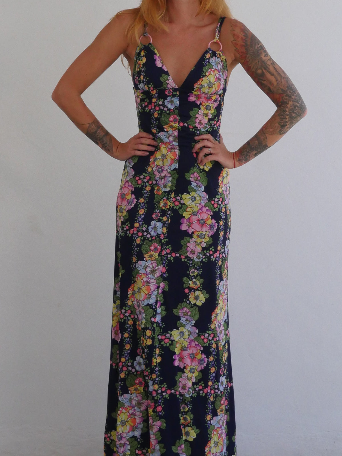 Full Length Fitted Floral Dress with Straps