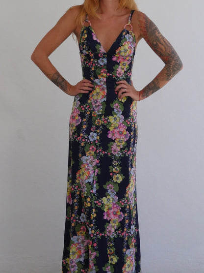 Full Length Fitted Floral Dress with Straps