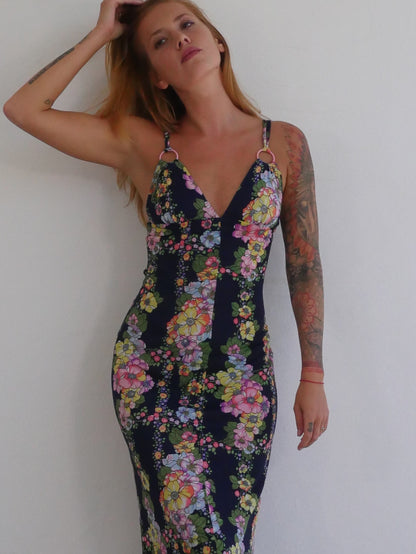 Full Length Fitted Floral Dress with Straps