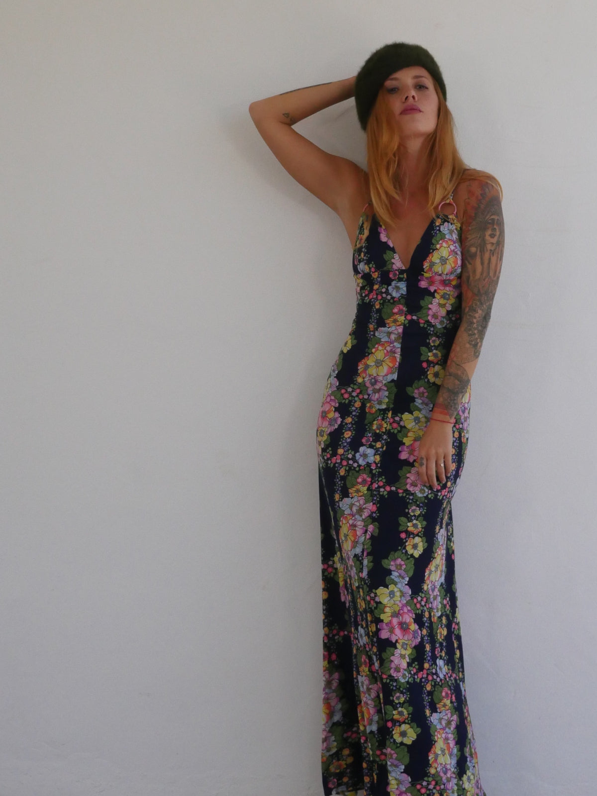 Full Length Fitted Floral Dress with Straps