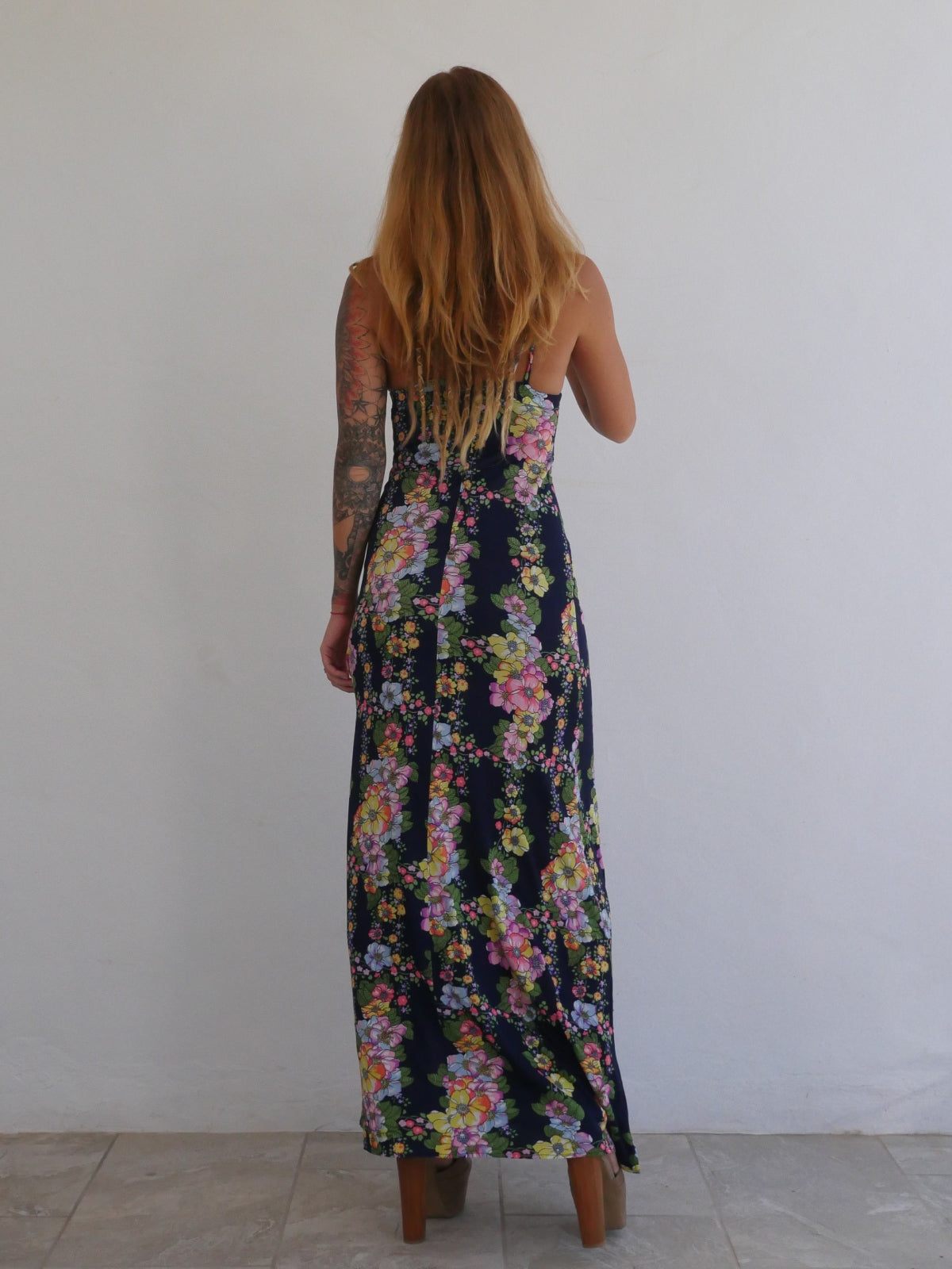 Full Length Fitted Floral Dress with Straps