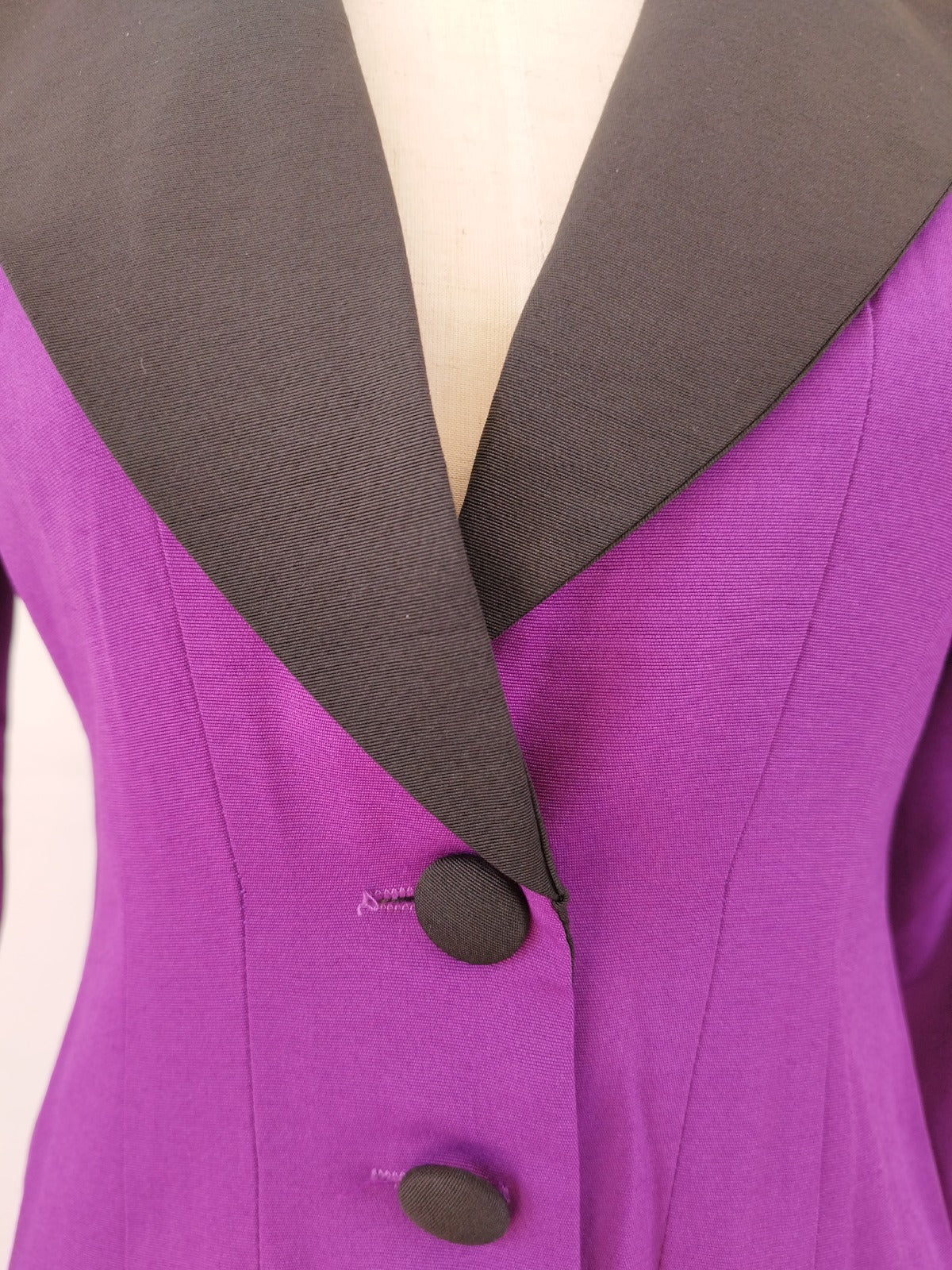 Bright Purple Button Down Dress with Black Lapels