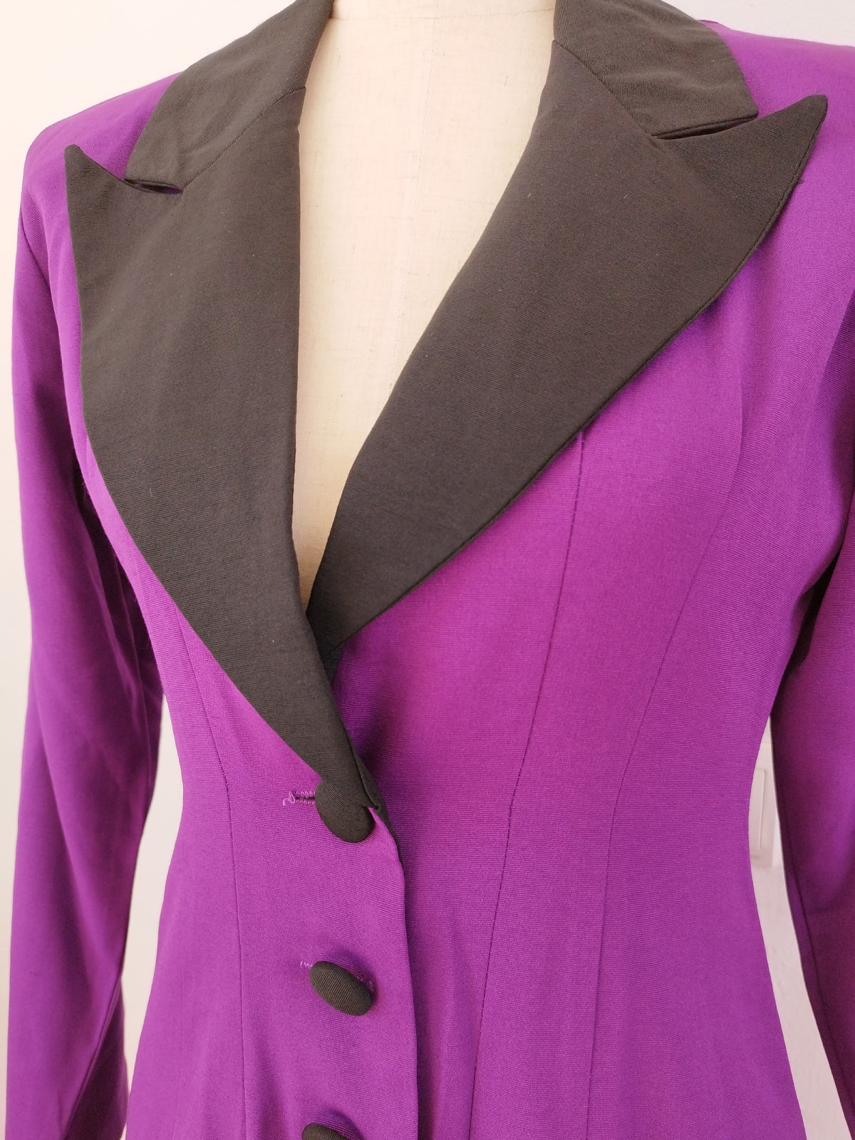 Bright Purple Button Down Dress with Black Lapels