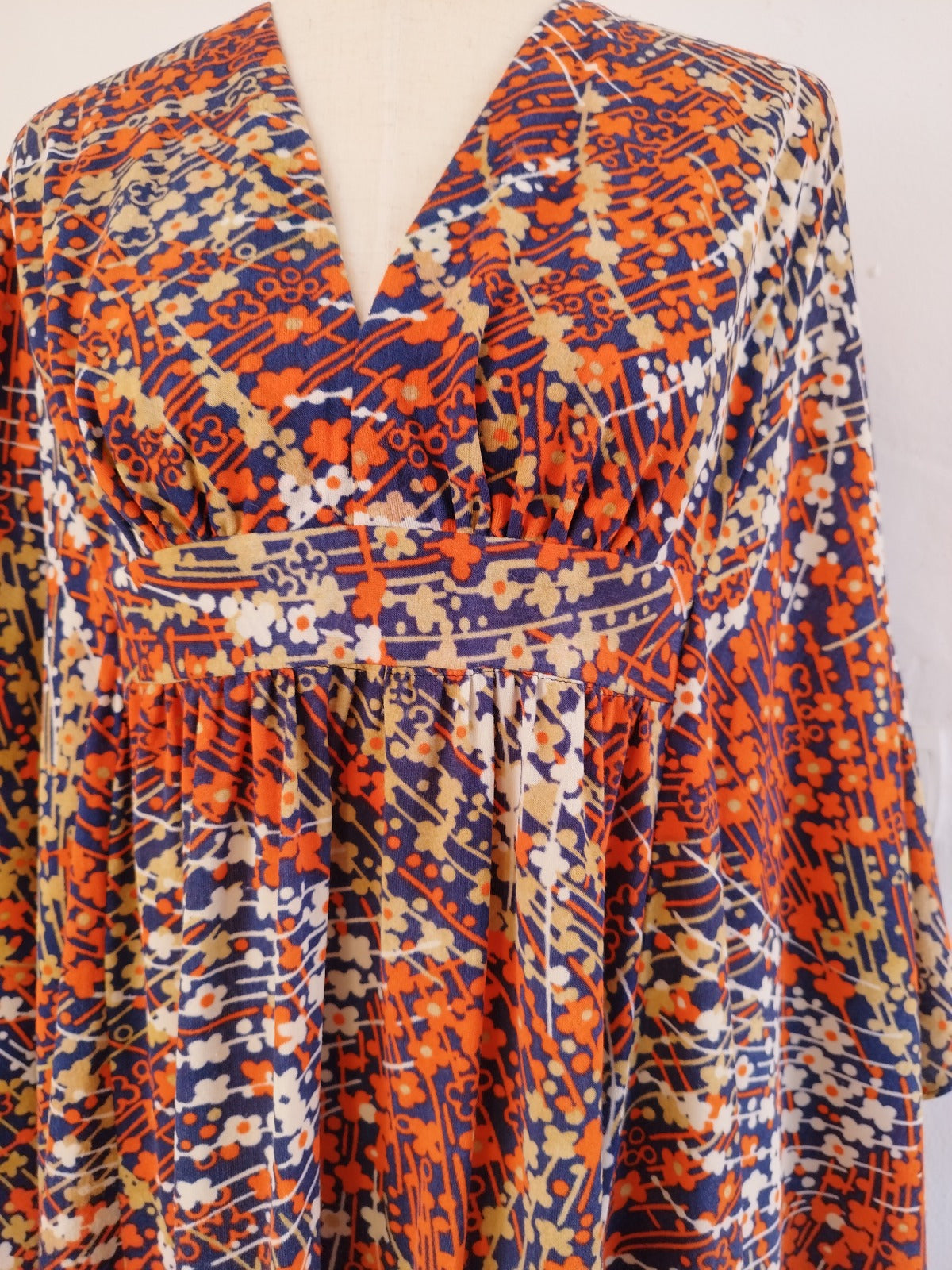 Long Vintage Summer Kaftan with Delicate Abstract Floral Print