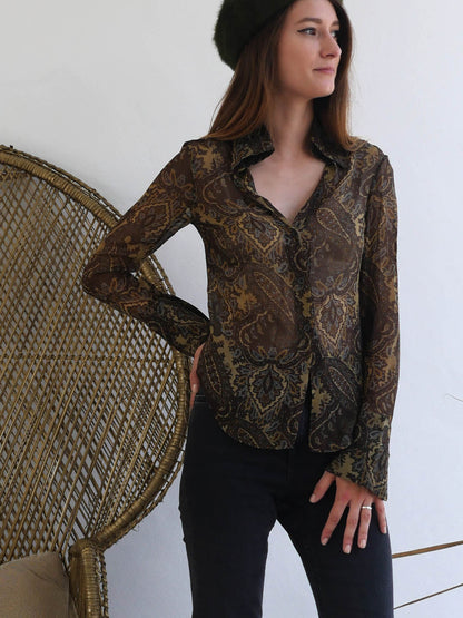 Long Sleeve Shirt with Vintage Print in Earthy Colors