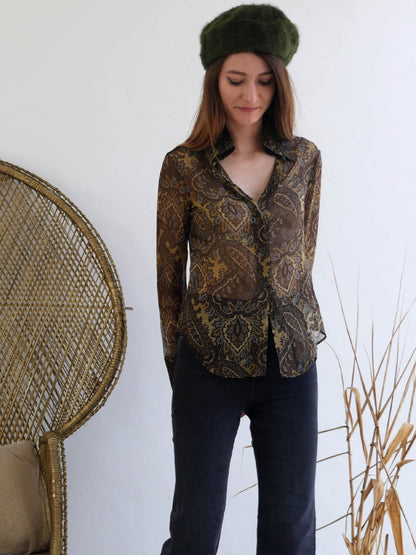 Long Sleeve Shirt with Vintage Print in Earthy Colors